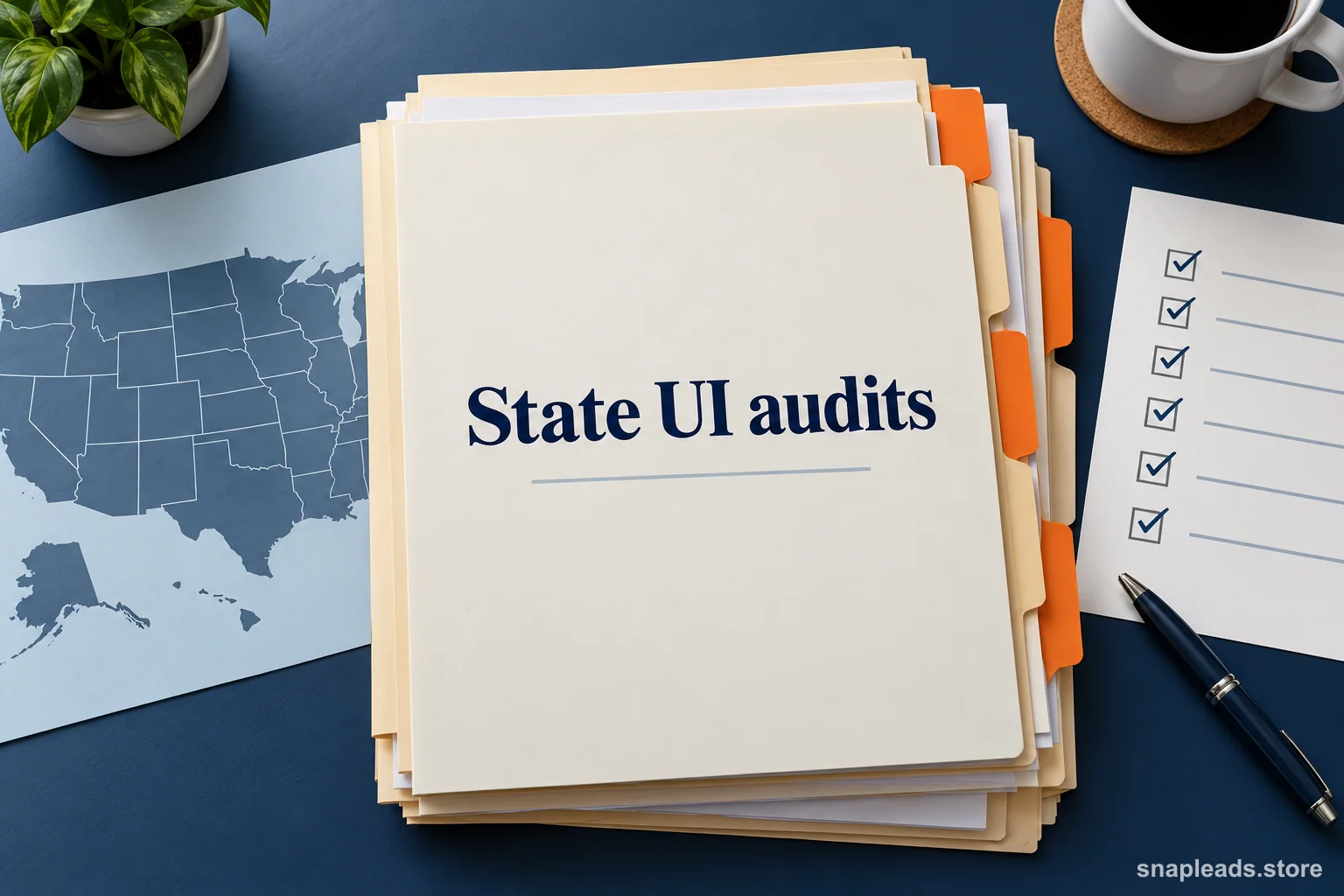 State audit folders, a blank map and checklist beneath the title State UI audits.